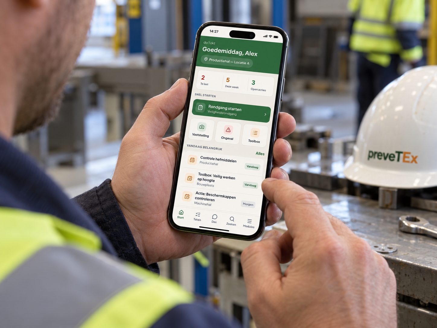 Mobiele PA-app met rondgang, vaststelling en taken van vandaag